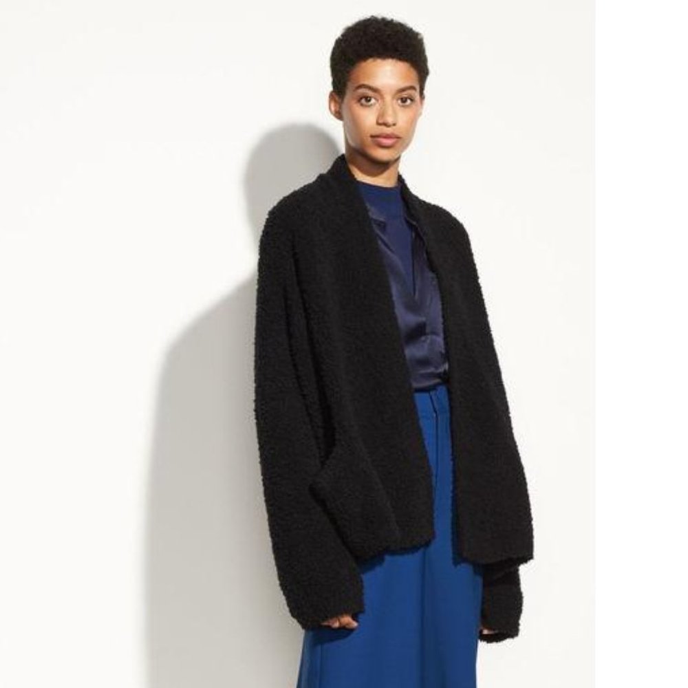 Vince Teddy Drape Front Cardigan Black